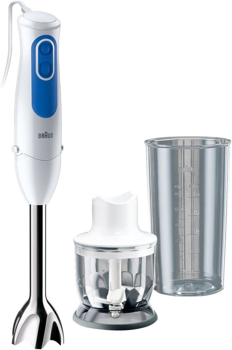 Braun Multiquick 3 MQ 3000 Smoothie+ Stabmixer – Pürierstab Mit 2 Geschwindigkeiten, Powerbell plus Und Splashcontrol-Technologie, 700 Watt, Inkl. 600 Ml Mix- & Messbecher, Blau/Weiß Bucatarie Naty Shop Mq3020 Pesto