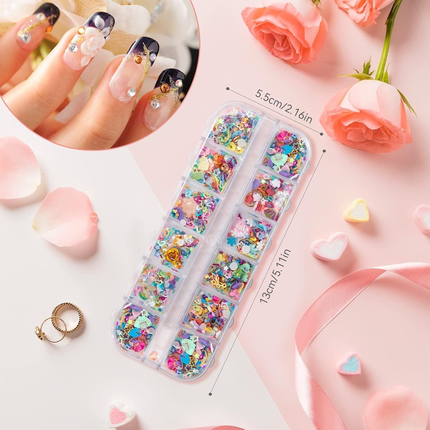 7 Boxen Strasssteine Nägel, Kit De Nail Art Strass Nagelglitzer Pailletten Nagel-Edelsteinen Kristalle Perlen Diamanten Metall Nieten Für DIY Dekoration Nageldesign (Mehrfarbig)