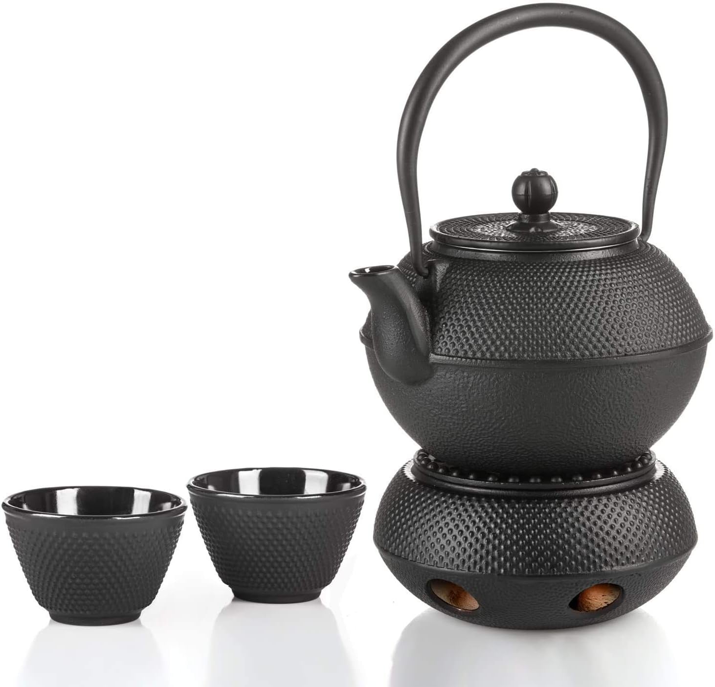 Service à thé traditionnel en fonte Dimono : théière, réchaud et 2 tasses à thé