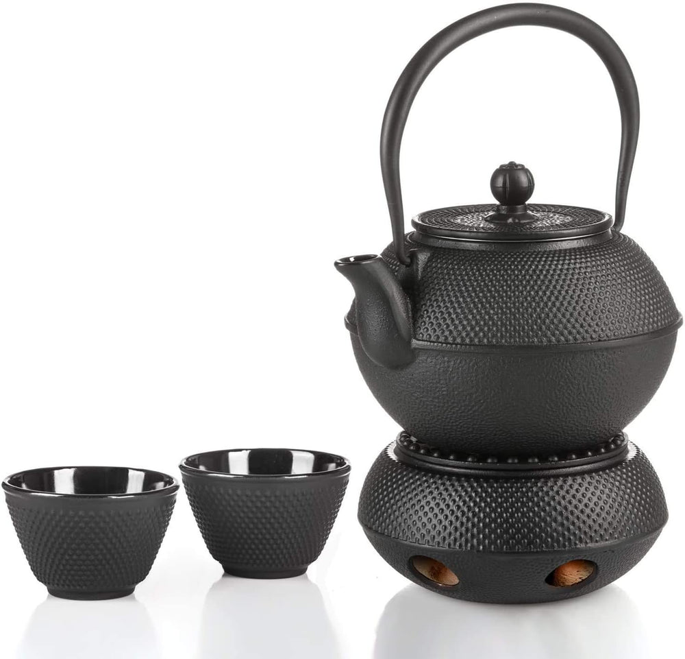 Service à thé traditionnel en fonte Dimono : théière, réchaud et 2 tasses à thé