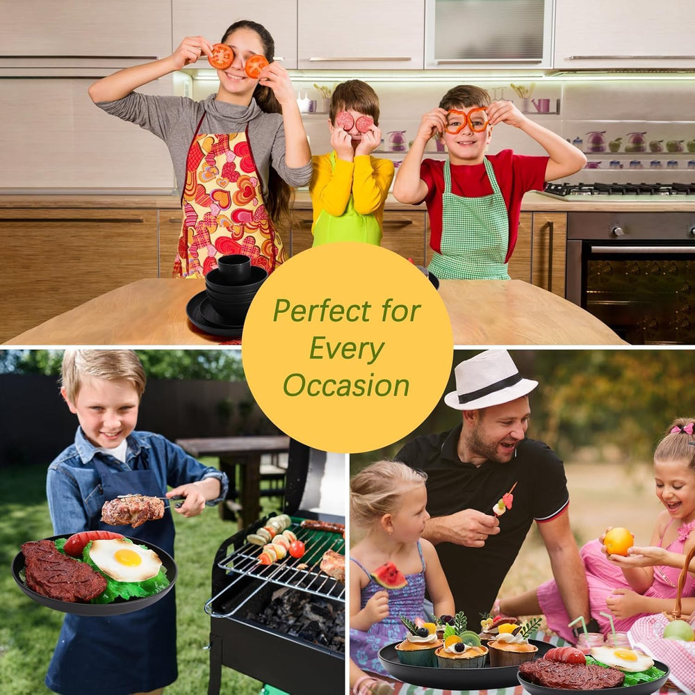 Vaisselle de camping Ensemble de vaisselle en plastique réutilisable léger de 32 pièces pour 8 personnes comprenant des bols, des assiettes, des tasses, une vaisselle de pique-nique incassable en plastique écologique