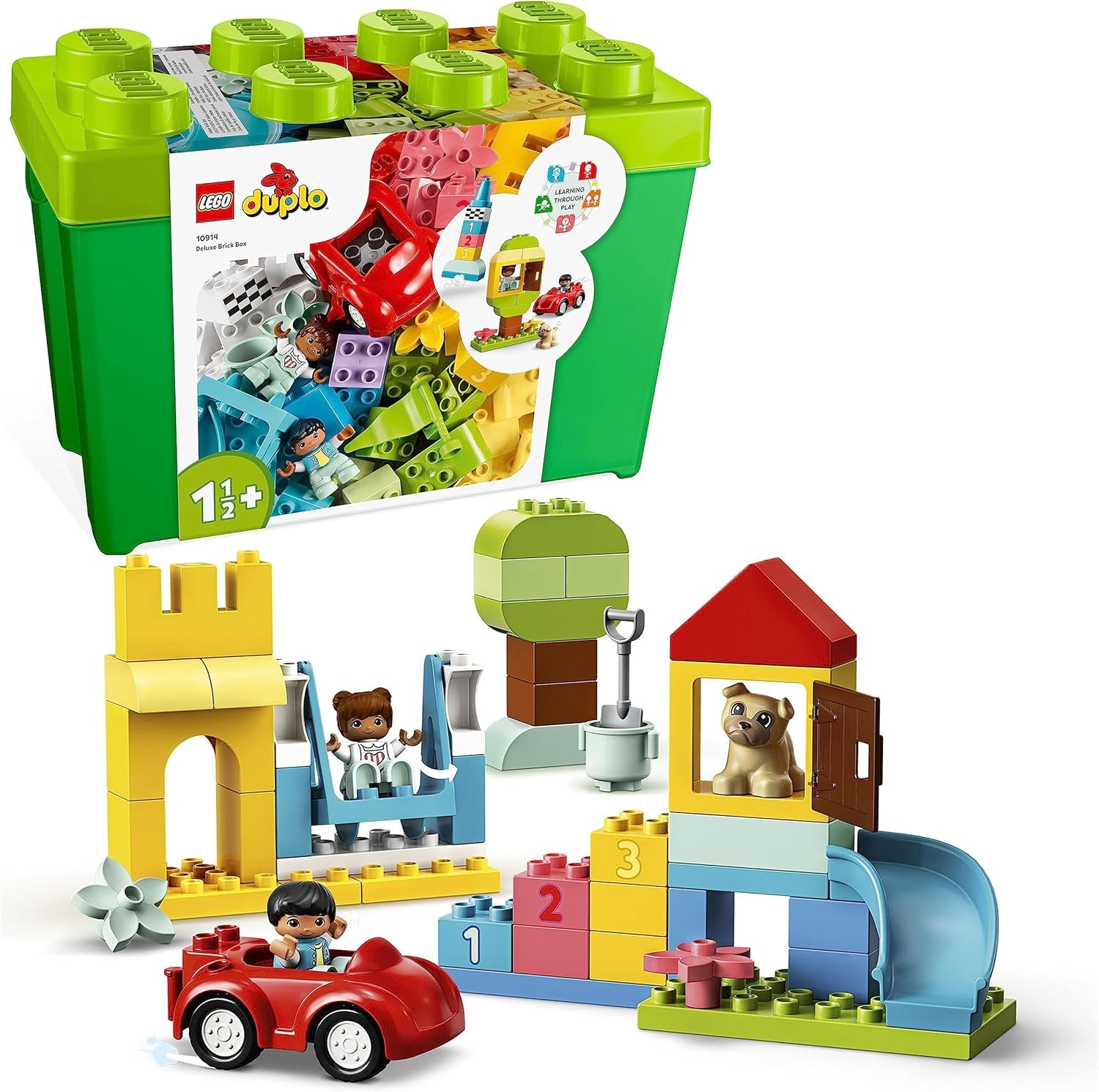 LEGO 10914 DUPLO Deluxe Brick Box, jucărie educativă cu cărămizi și cutie de depozitare, cutie creativă pentru bebeluși și copii mici de la 1,5 la 3 ani, set cadou Seturi de constructie Besuche den LEGO-Store Singur Cutie de piatră Classic Deluxe
