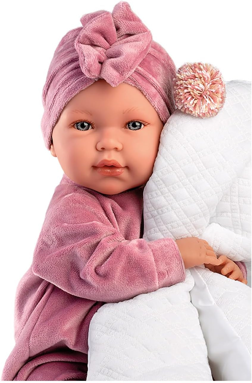 Llorens 1017418 Puppe Lala, aux yeux bleus et au corps doux, Babypuppe inkl. Tenue, sucette, Schnullerkette et Stützkissen, 42 cm