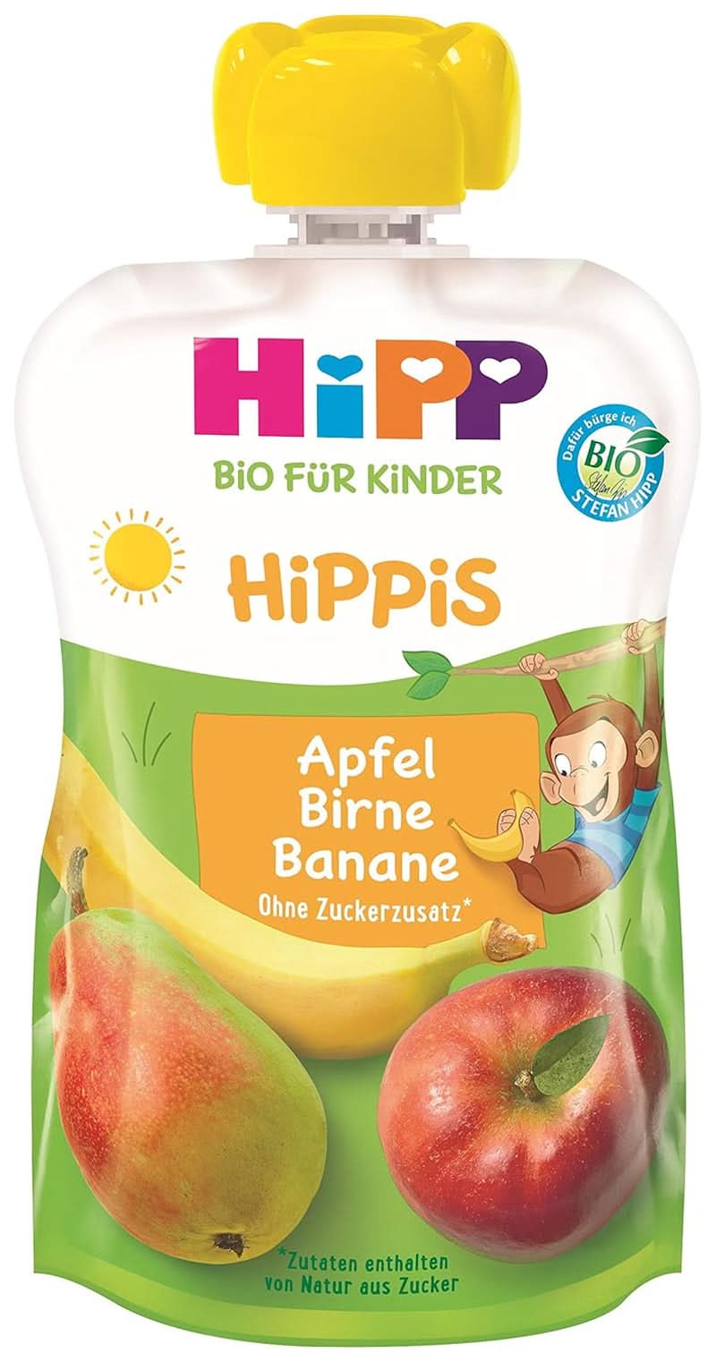 Hipp Super-Hippis squeeze sachets, grenade acérola en pomme-framboise, fruit 100% bio sans sucre ajouté, 6 sachets de 100 g Mère et Enfant Naty Shop 6 x 100 grammes Pomme-poire-banane