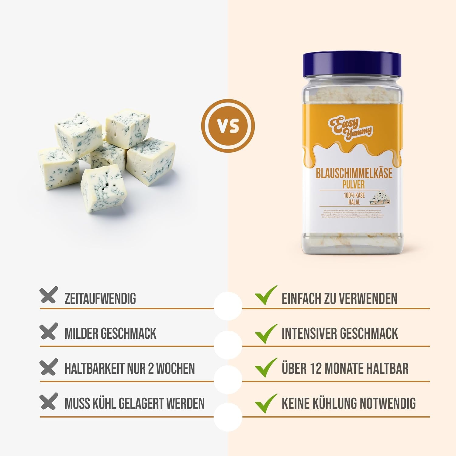 EASY YUMMY - Poudre de Käsepulver 300g | Gâteaux instantanés pour plats à emporter et snacks | Immer Bereit, Keine Kühlung Nötig | Aus 100% vrai fromage | Idéal comme garniture de pop-corn