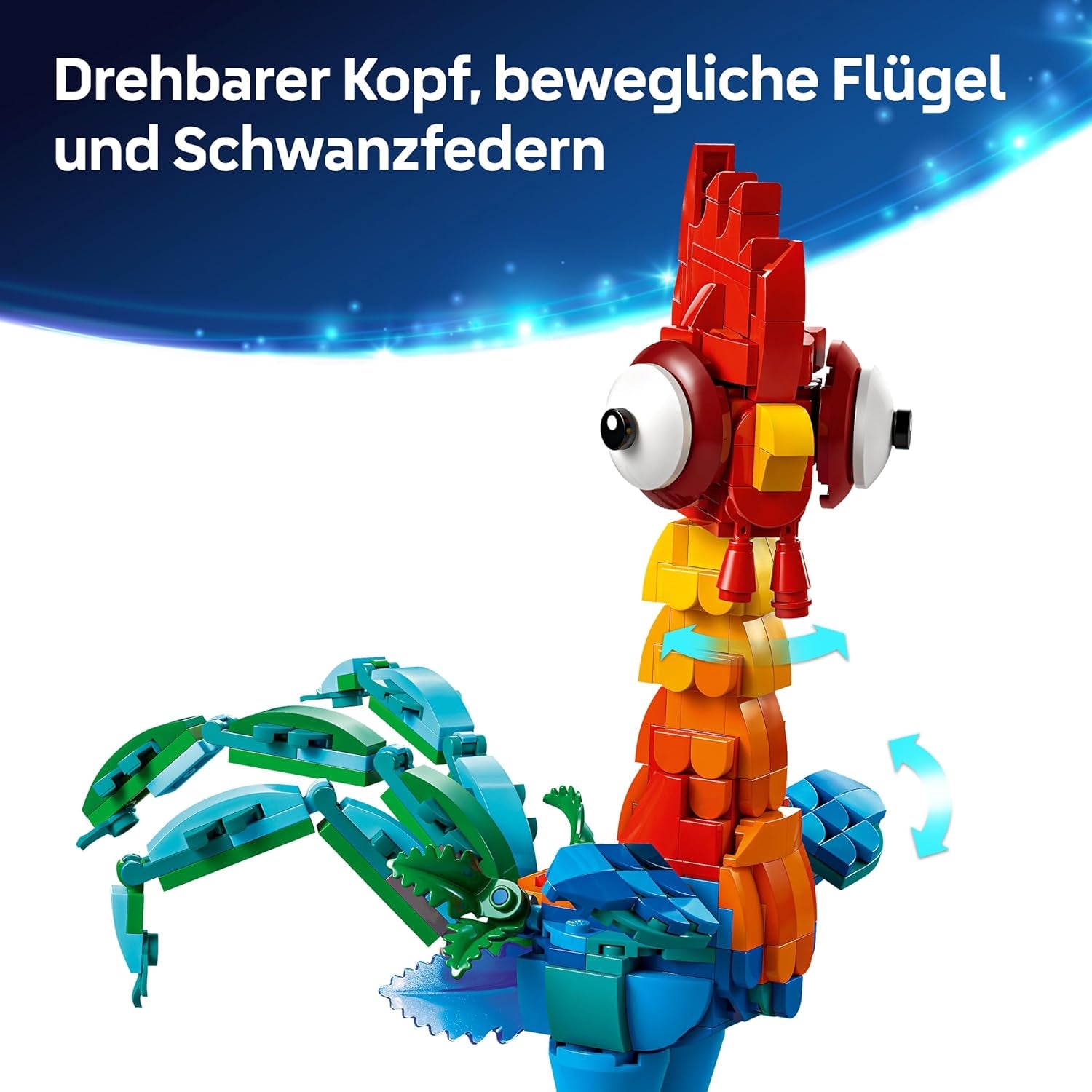 LEGO ǀ Disney Vaiana 2 : Heihei Spielzeug - Figurine animale pour jouer et exposer avec tête rotative, ailes et plumes de queue mobiles et support - Cadeau pour les filles à partir de 9 ans - 43272
