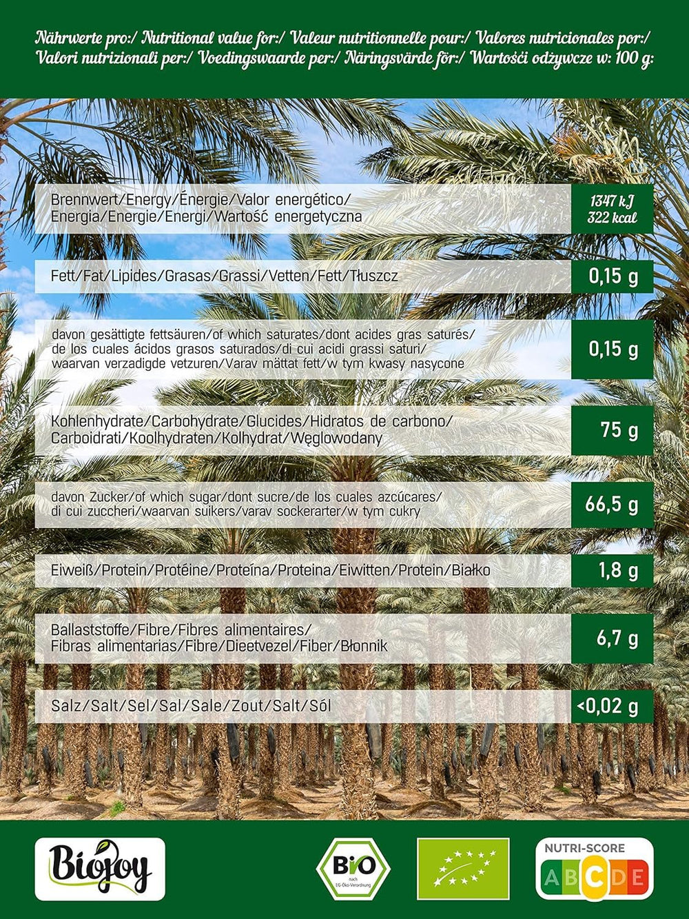 Dattes Biojoy BIO-Medjool d'Israël (5 kg), séchées et entières, non soufrées, Produits déshydratés de la Mer Naty Shop