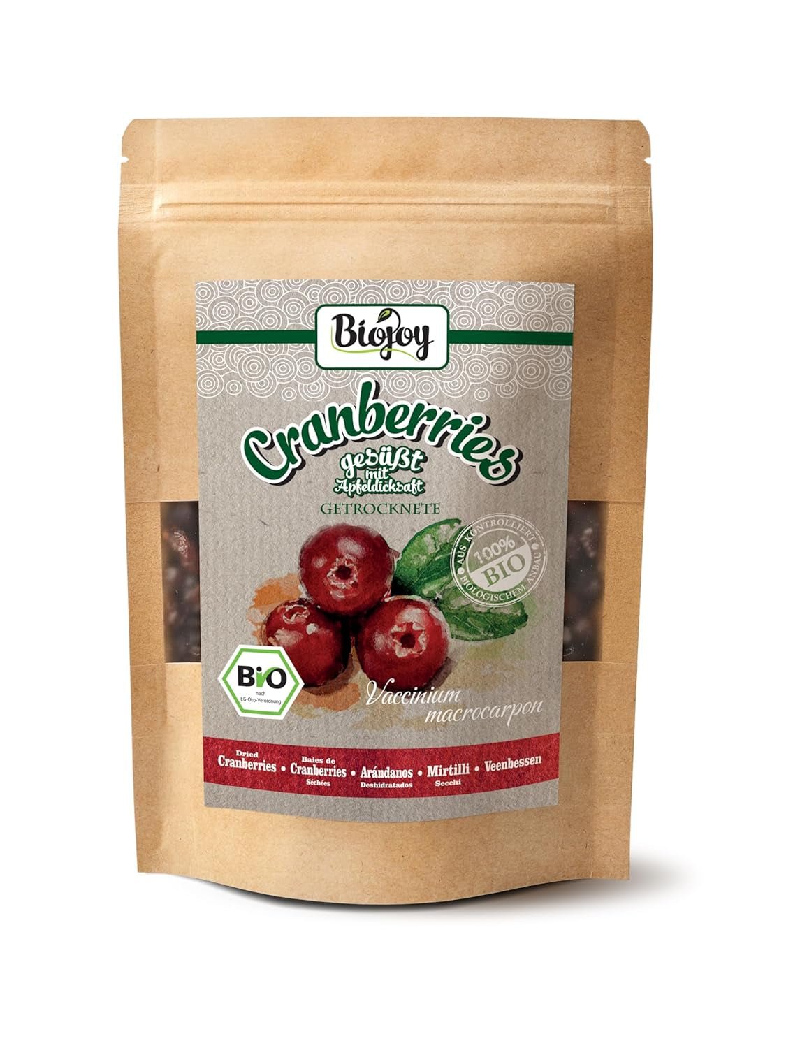 Canneberges séchées bio Biojoy (1 kg), canneberges sucrées au sirop de pomme Produits déshydratés Naty Shop 250 G