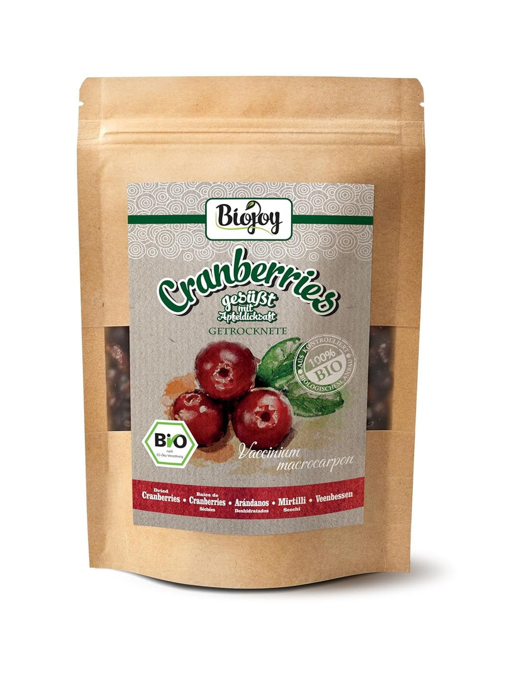 Canneberges séchées bio Biojoy (1 kg), canneberges sucrées au sirop de pomme Produits déshydratés Naty Shop 250 G