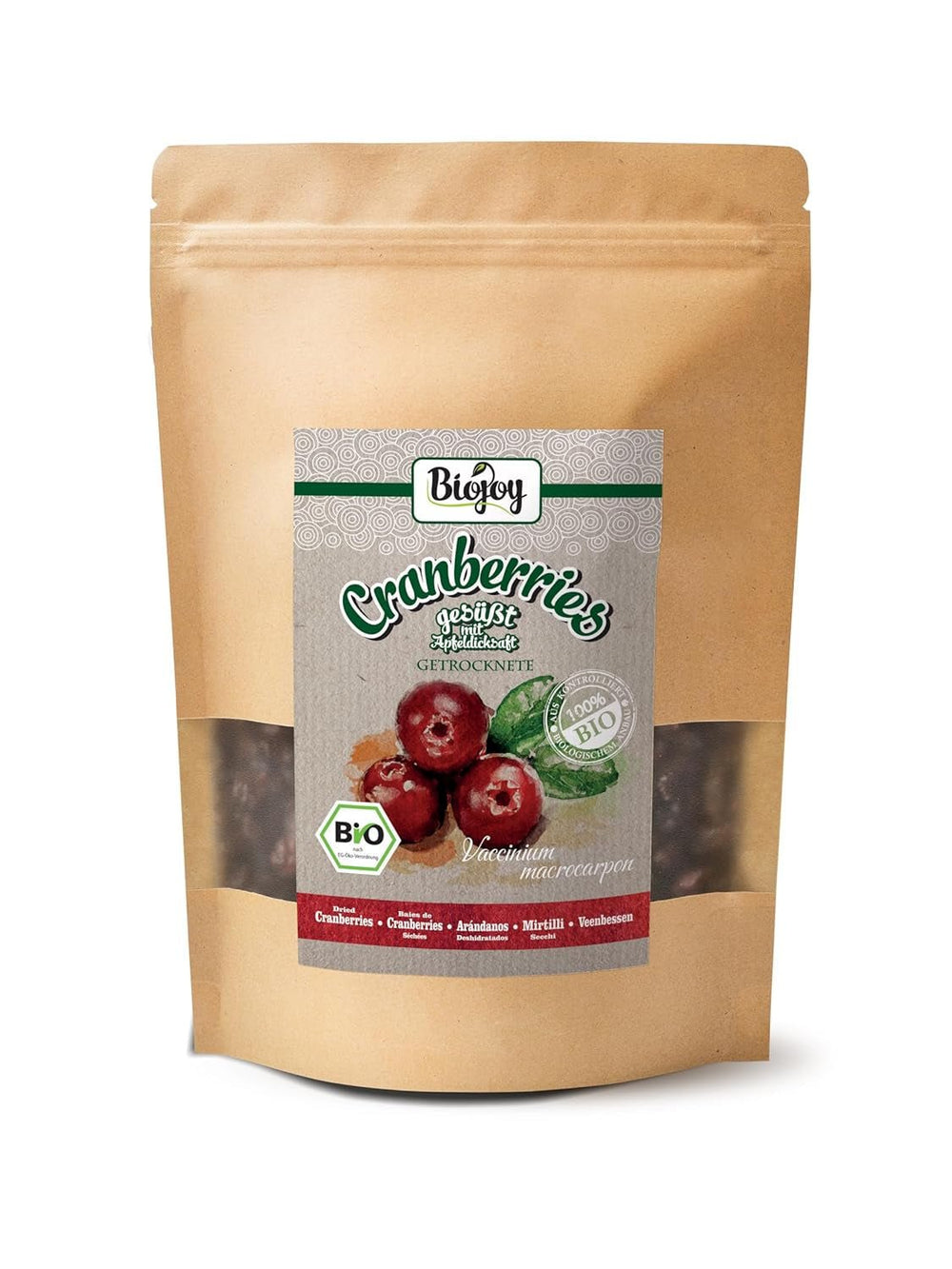 Canneberges séchées bio Biojoy (1 kg), canneberges sucrées au sirop de pomme Produits déshydratés Naty Shop 500 G