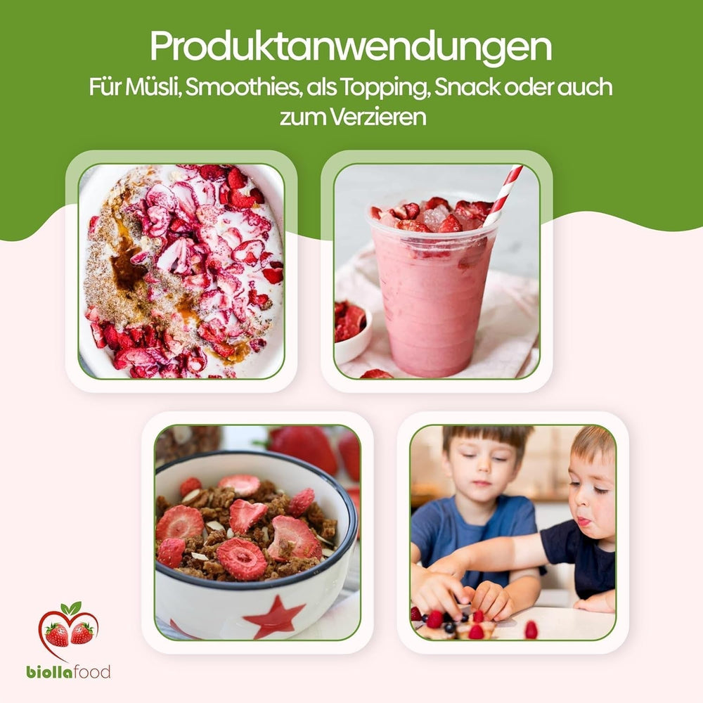 Biolla food fraises entières séchées, 0,5 kg, 100% naturelles. Des collations saines pour les enfants. Idéal pour les smoothies, le muesli d'avoine, le thé et le porridge. Longue durée de conservation. VÉGAN, SANS GLUTEN, ALIMENTATION CRU Naty Shop Produits Déshydratés