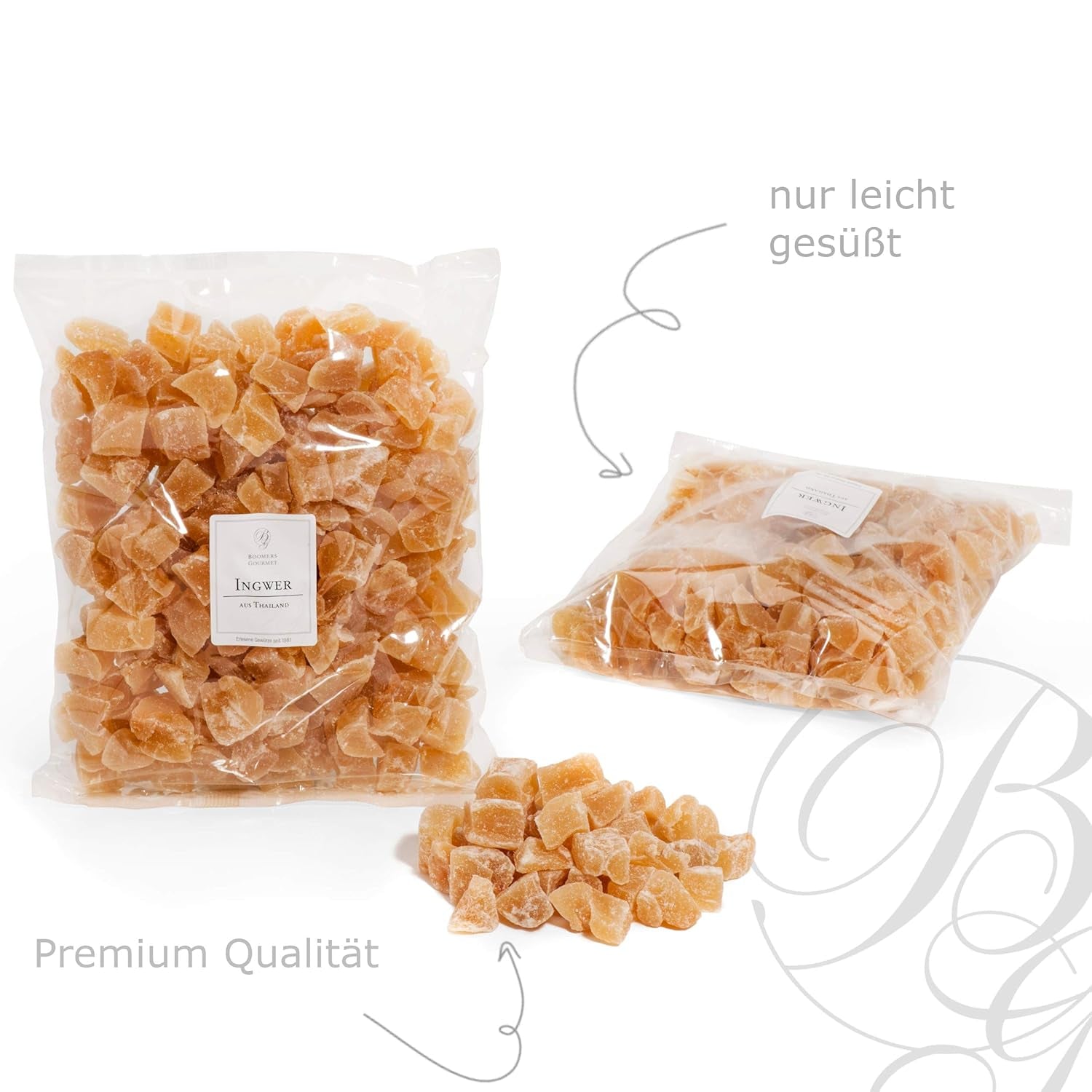 Boomers Gourmet - Gingembre confit légèrement sucré - 1 kg de produits déshydratés Naty Shop