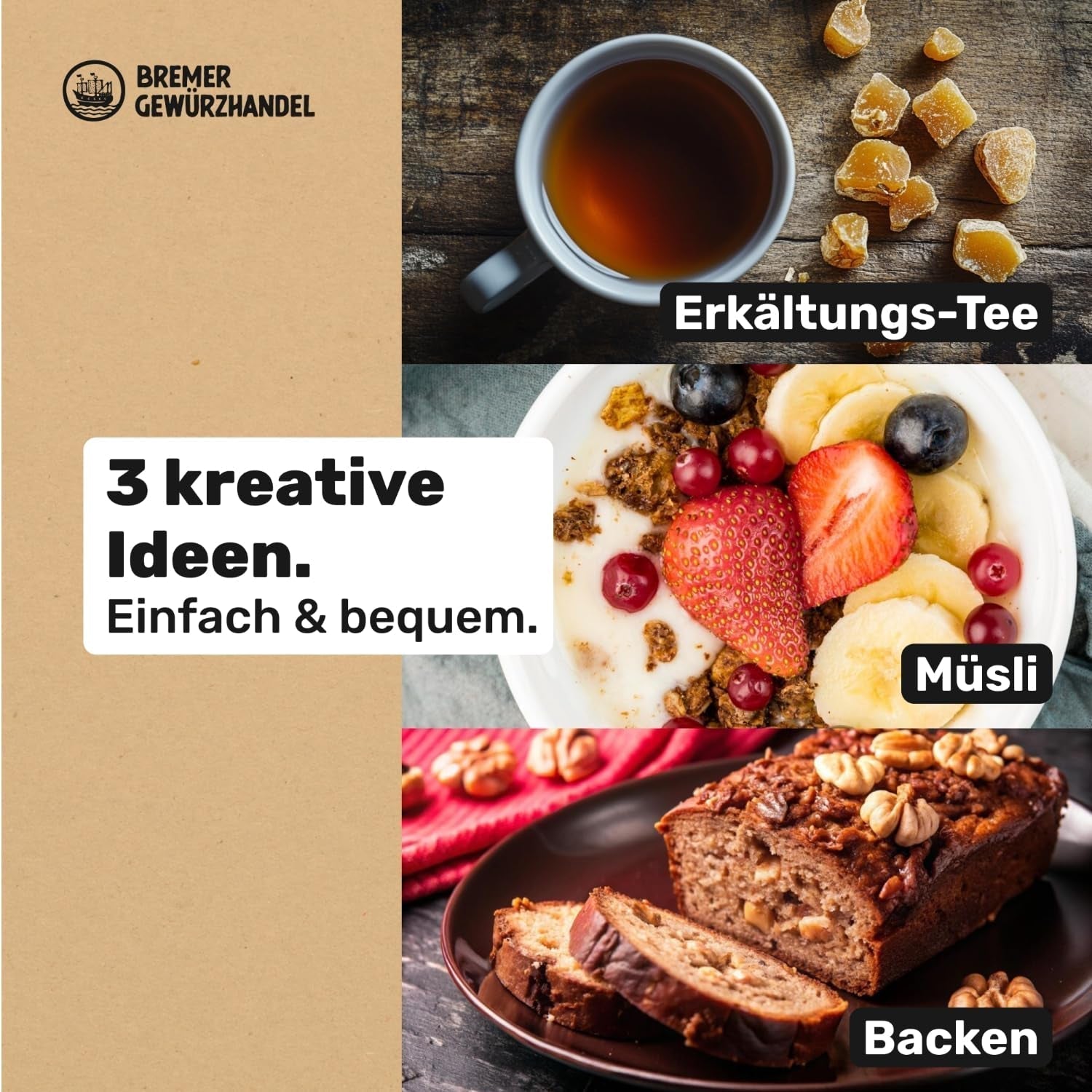 Bremer Gewürzhandel gingembre, morceaux de fruits secs épicés, aromatiques, épicés, non sulfurés, 1kg Produits déshydratés Naty Shop