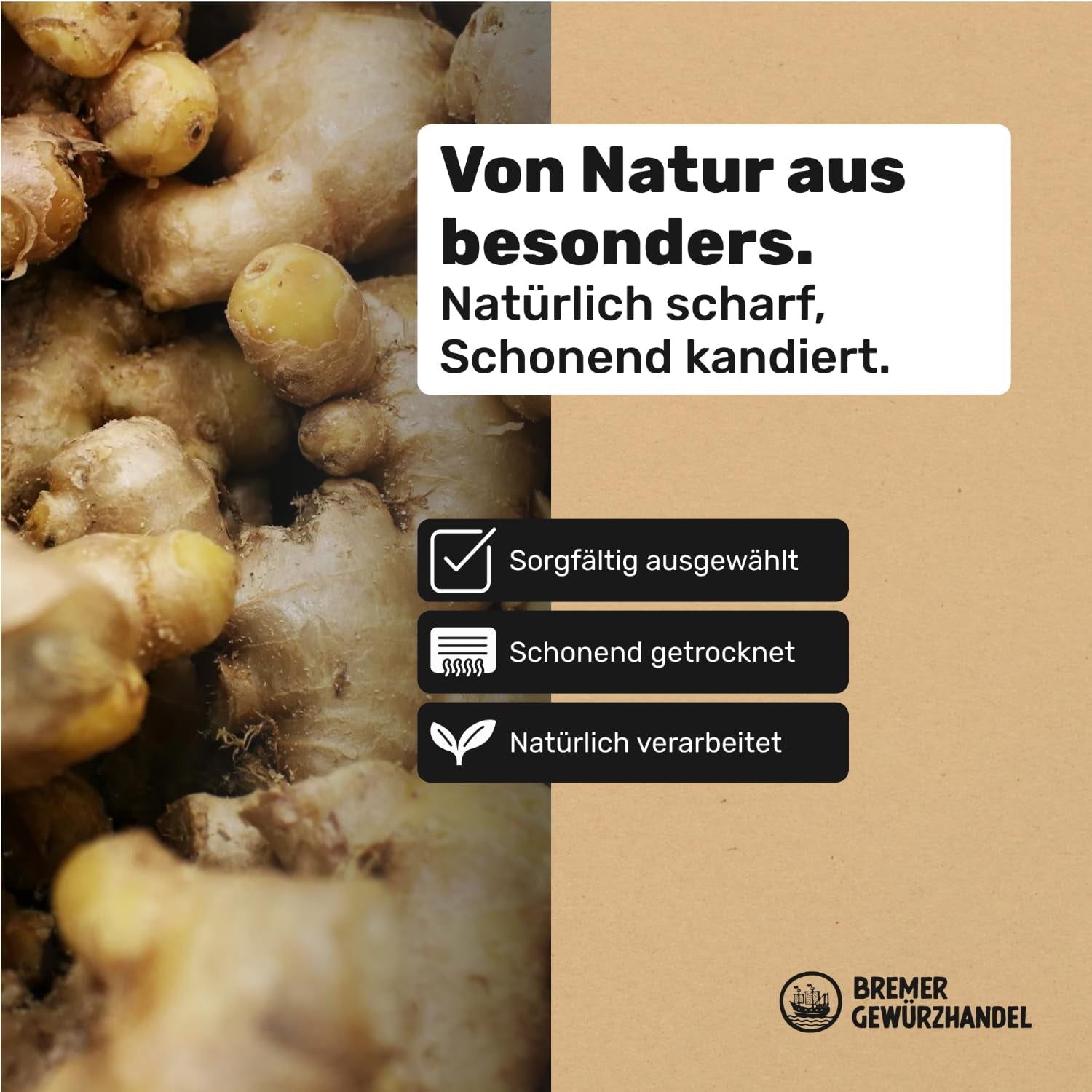 Bremer Gewürzhandel gingembre, morceaux de fruits secs épicés, aromatiques, épicés, non sulfurés, 1kg Produits déshydratés Naty Shop