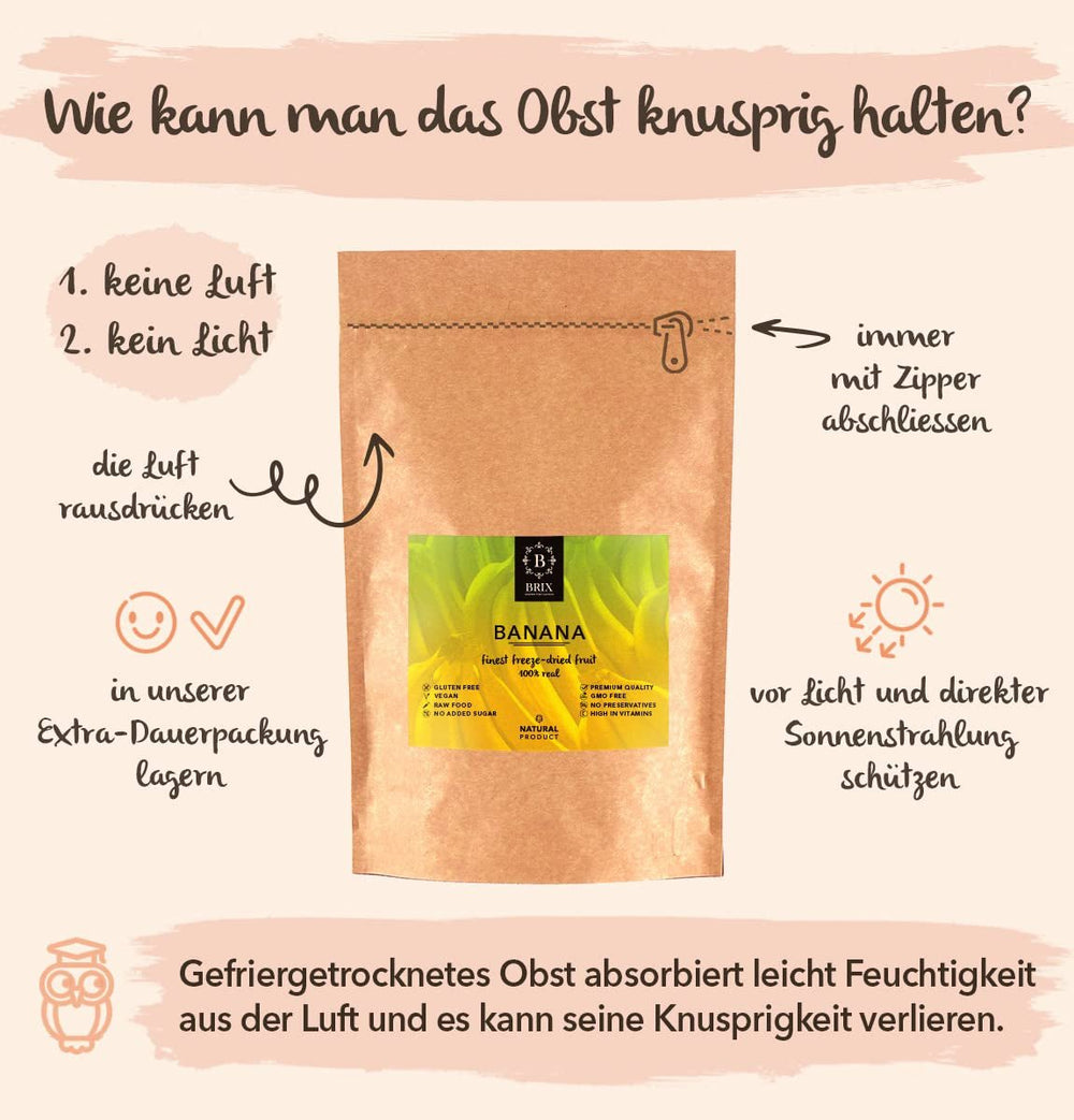 Bananes lyophilisées BRIX | Bananes naturelles séchées 140 g | Great Taste Award pour les fruits secs, séchés | Sans OGM, sans gluten, végétalien, vitamines conservées Naty Shop Produits déshydratés