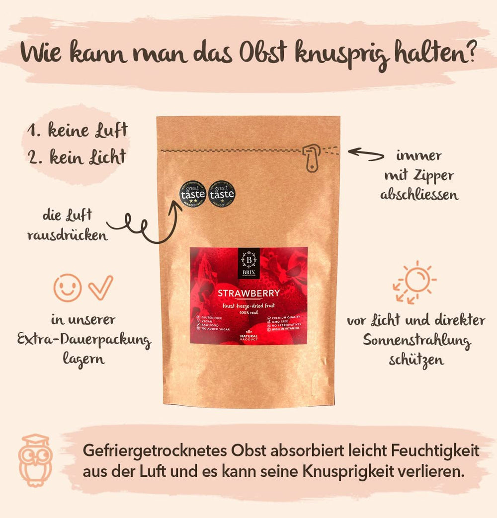 Fraises lyophilisées BRIX | Fraises naturelles 75 g | Great Taste Award pour les fruits séchés et lyophilisés | Sans OGM, sans gluten, végétalien, vitamines retenues Naty Shop Produits déshydratés