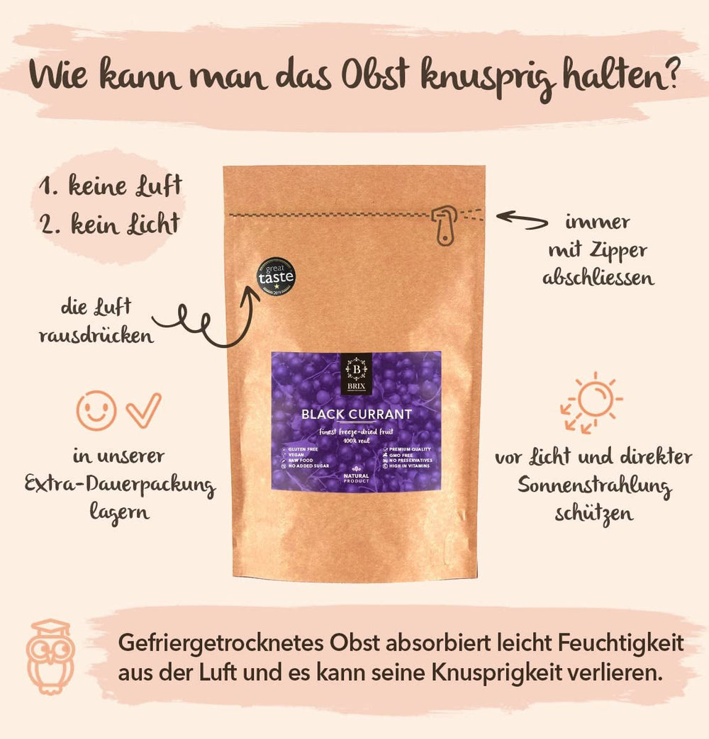 BRIX Cassis séchés | Cassis séchés 105 g | Great Taste Award, cassis séchés | Sans OGM, sans gluten, végétalien, vitamines retenues Naty Shop Produits déshydratés
