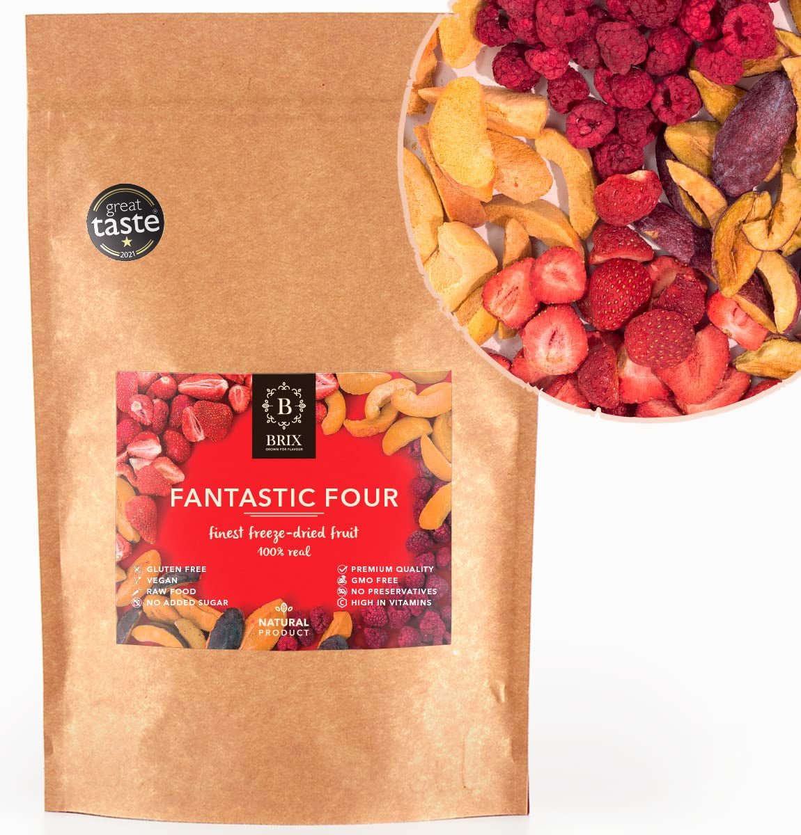 Brix Fruits lyophilisés Fantastic Four (80g) - Prix bon goût, snack délicieux et sain, sec croquant, riche en vitamines Produits déshydratés Naty Shop Titre par défaut