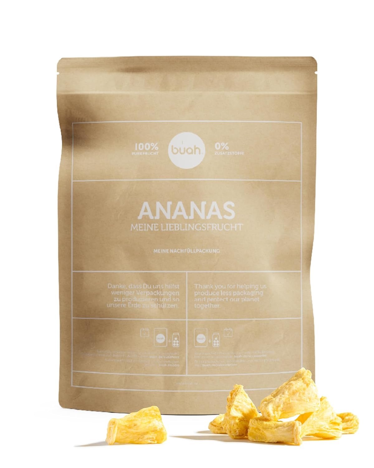 BUAH® Ananas lyophilisé | Chips d'ananas comme collation ou pour le muesli et les desserts | Substitut idéal aux sucreries | Vegan et sans sucre ajouté | 100% fruits lyophilisés | 200 g Produits déshydratés Naty Shop 373 G