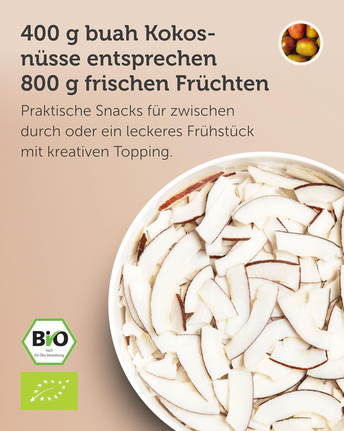 BUAH® Chips de noix de coco séchées | Chips de noix de coco biologiques, snacks, muesli et chips de noix de coco | Substitut idéal aux bonbons | Vegan et sans sucre ajouté | 400g de produits déshydratés Naty Shop