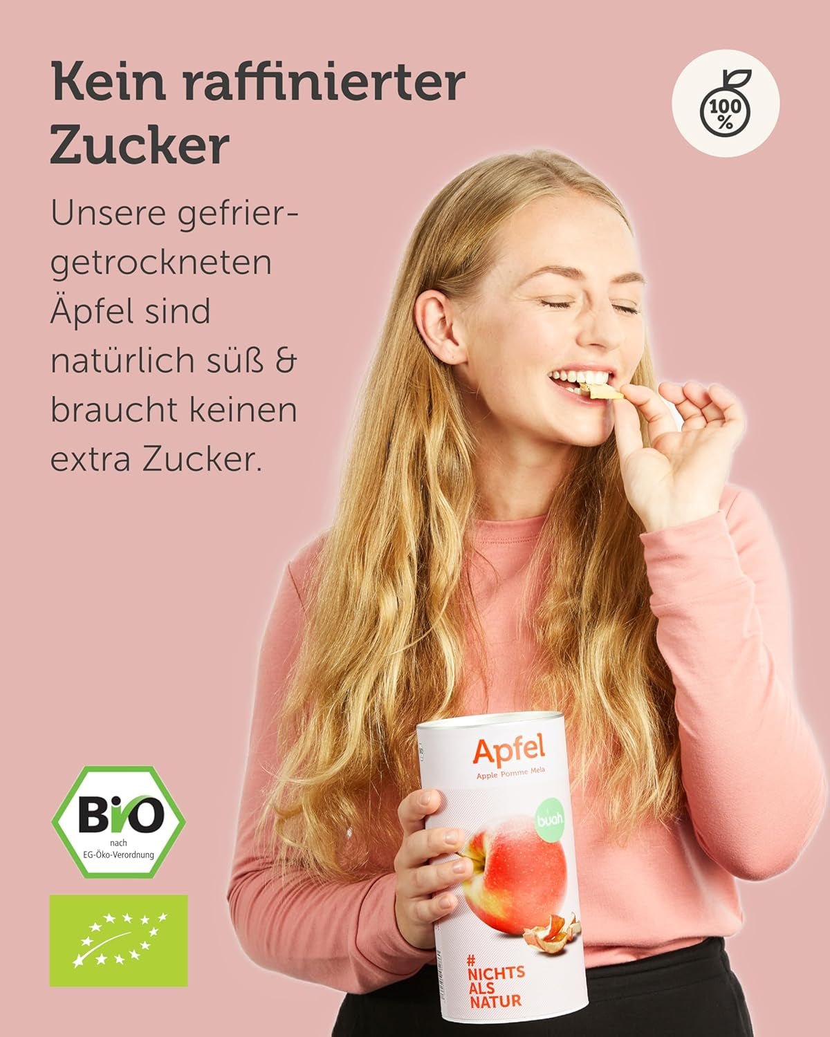 BUAH® Pommes lyophilisées biologiques | Pommes biologiques lyophilisées sans sucre ajouté | 100% fruits lyophilisés (végétalien, sans gluten, sans lactose) | Snack Idéal (110g) Produits déshydratés Naty Shop