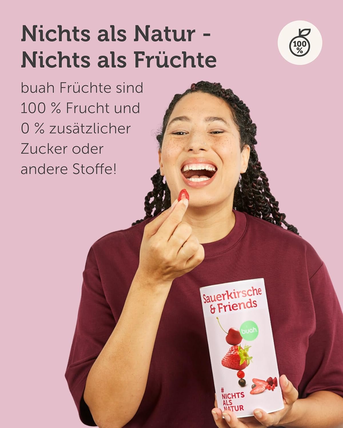 BUAH® Mélange de fruits lyophilisés | cerises, fraises, groseilles rouges et noires lyophilisées sans sucre ajouté | 100% fruits | végétalien, sans gluten, sans lactose (128g) Produits déshydratés Naty Shop