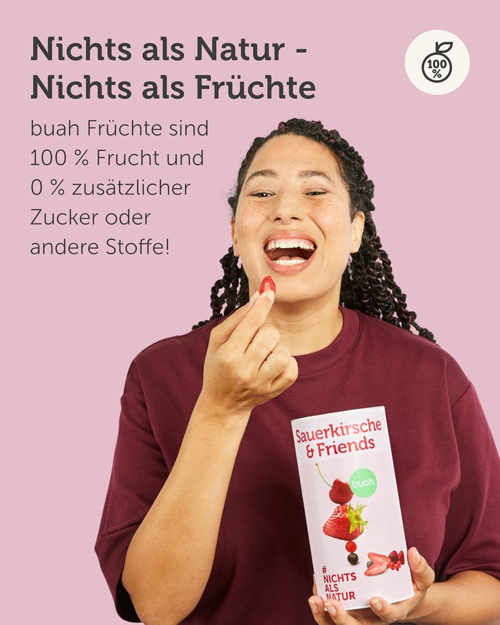 BUAH® Mélange de fruits lyophilisés | cerises, fraises, groseilles rouges et noires lyophilisées sans sucre ajouté | 100% fruits | végétalien, sans gluten, sans lactose (128g) Produits déshydratés Naty Shop