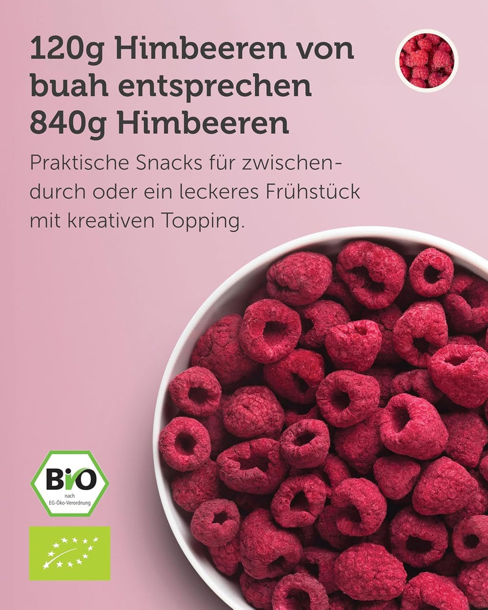 BUAH® Framboise lyophilisée biologique | chips de framboise comme en-cas, pour muesli et desserts | substitut idéal aux sucreries | végétalien et sans sucre ajouté | 120g de produits déshydratés Naty Shop