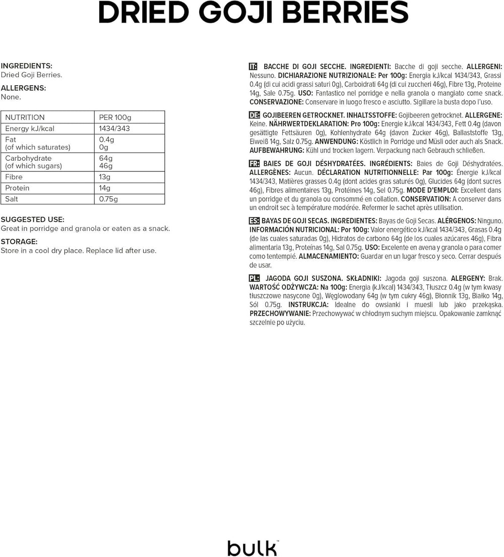 Baies de Goji séchées en vrac, 500 g, l'emballage peut varier Produits déshydratés Naty Shop