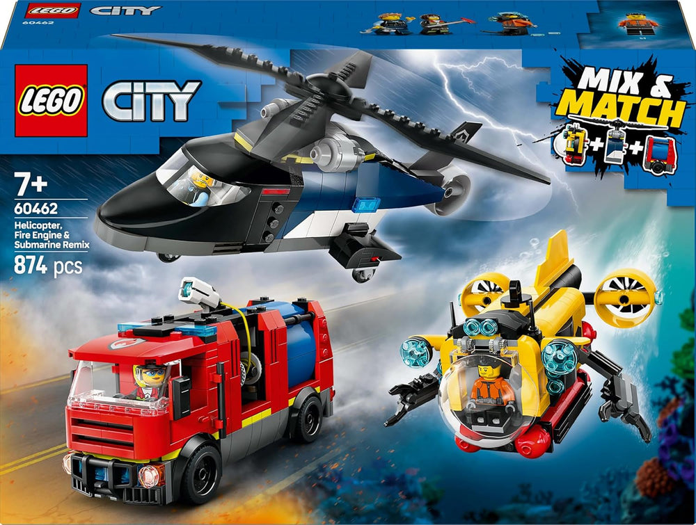 LEGO City Combo Set avec hélicoptère, voiture du lion et sous-marin et 3 figurines - Véhicules jouets à construire pour garçons et filles à partir de 7 ans - Cadeau d'anniversaire et de vacances 60462 Jeux de construction Besuche den LEGO-Store