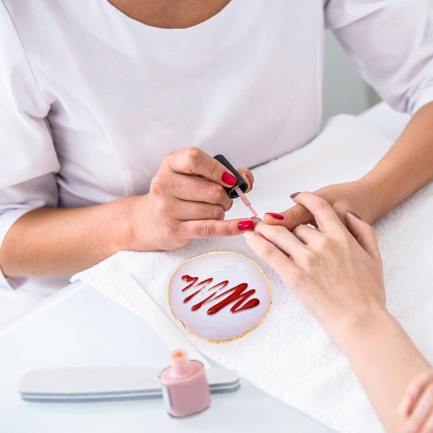 Harz Nail Art Palette,Maniküre Gemalt Palette,Goldener Rand Nagelleck Palette,Nail Art Make up Paletten Display Fach Nagel DIY Zubehör(Blanc)