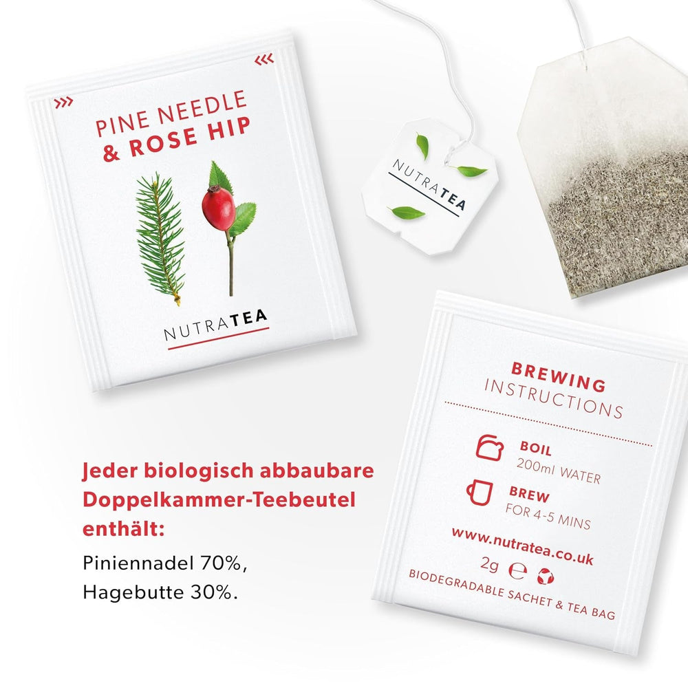 Nutra Tea Rose Musquée & Aiguilles de Pin, le thé aux aiguilles de pin contribue à renforcer le système immunitaire naturel du corps, à maintenir la fonction des reins et de la vessie, 20 sachets de thé réutilisables, thé à la rose musquée