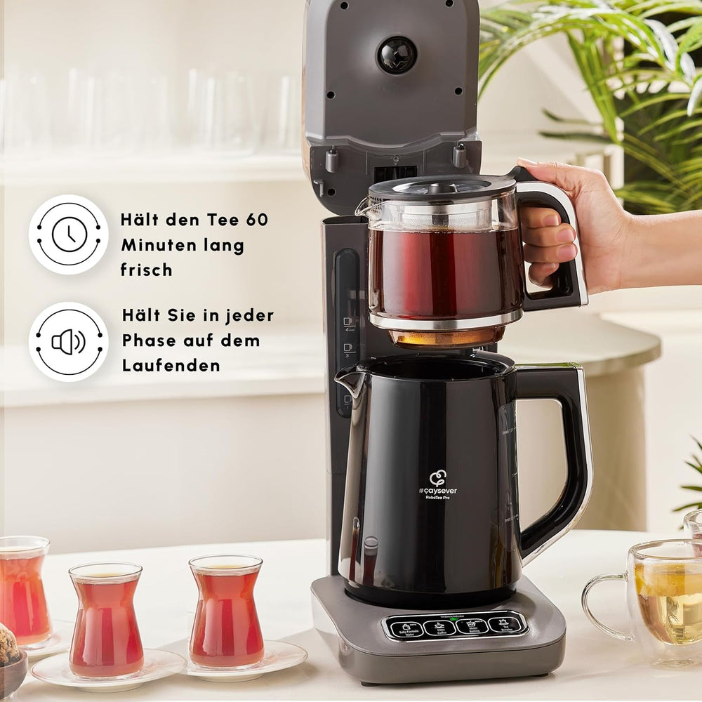 Karaca Caysever Robotea Pro Machine à thé automatique parlante 4 en 1 avec filtre chauffe-bouillie et bouilloire théière turque 2500 W gris sidéral