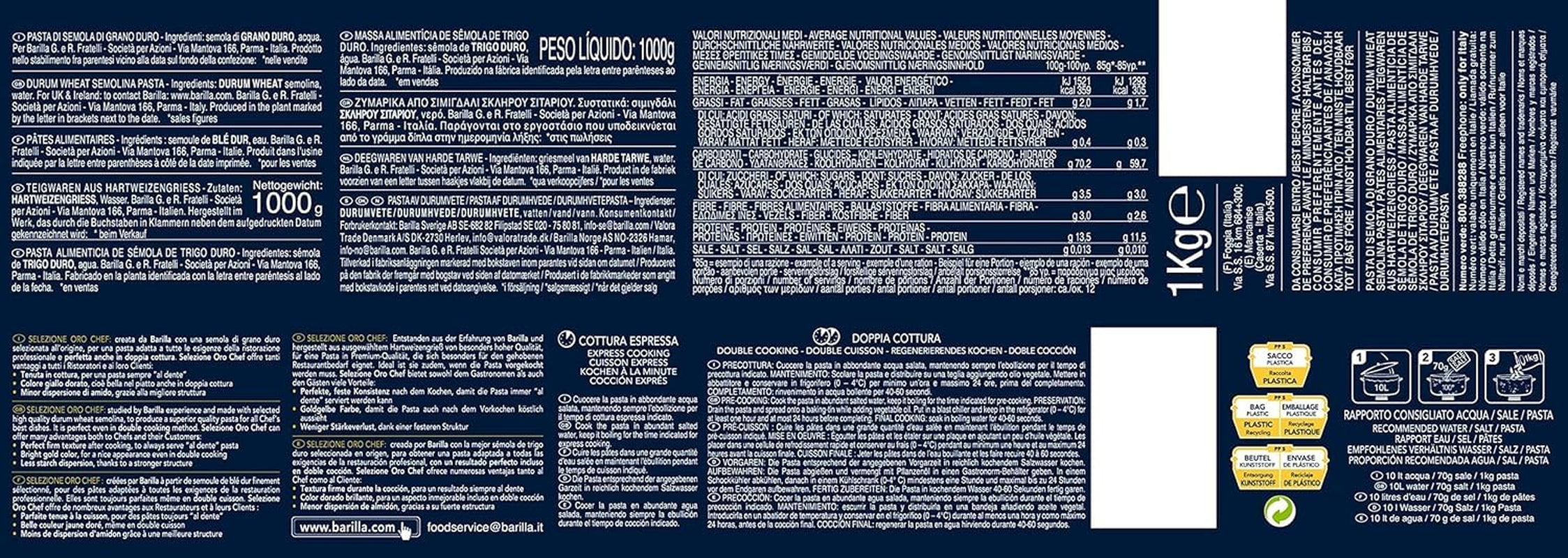 Barilla Selezione Oro Chef Spaghettini n. 3, paquet de 12 (12 x 1kg)