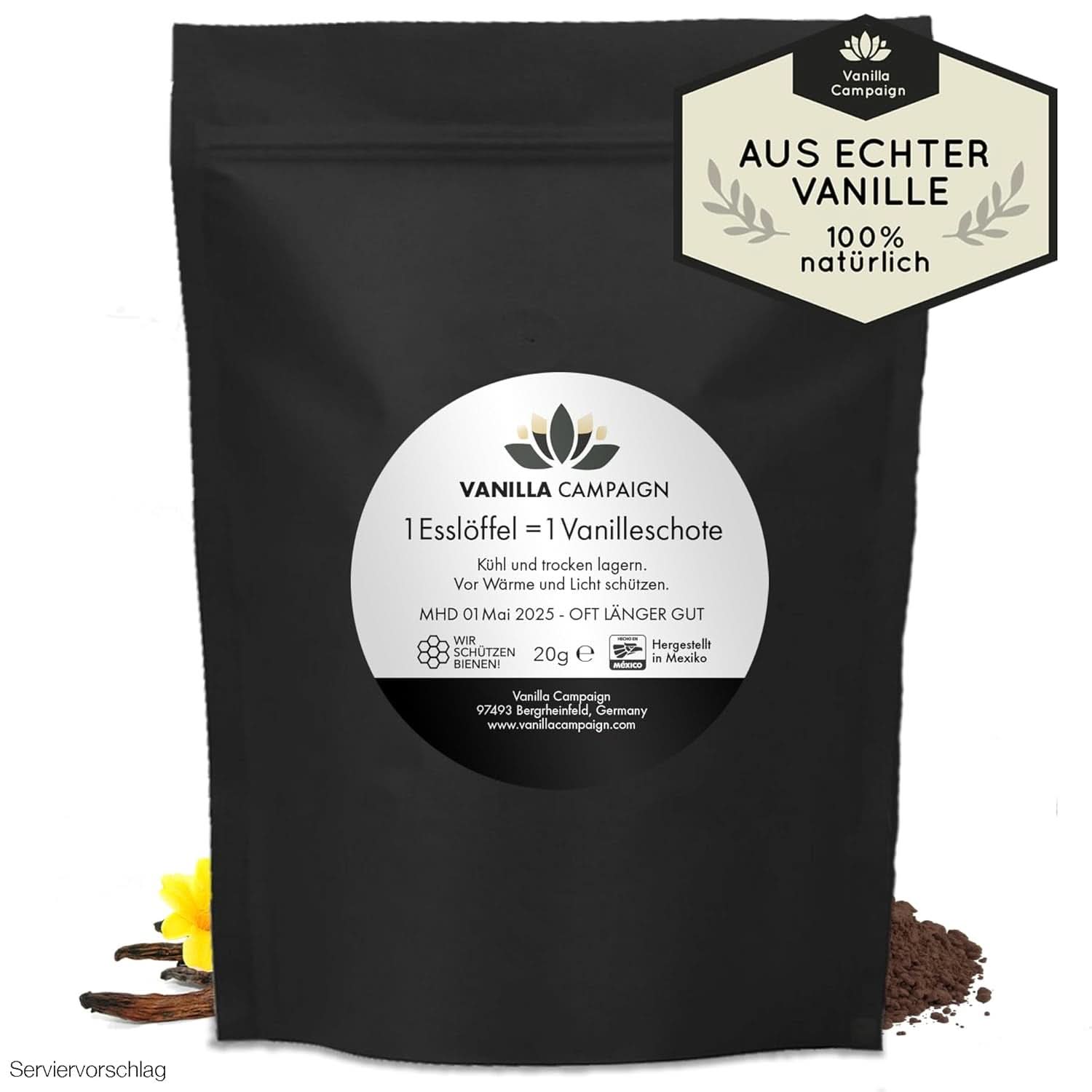 Poudre de vanille de qualité supérieure à partir de vraies gousses de vanille, naturelle, sans sucre, sans additifs, commerce équitable, végétalien (40 g sans boîte) de Vanilla Campaign® Flavors Naty Shop