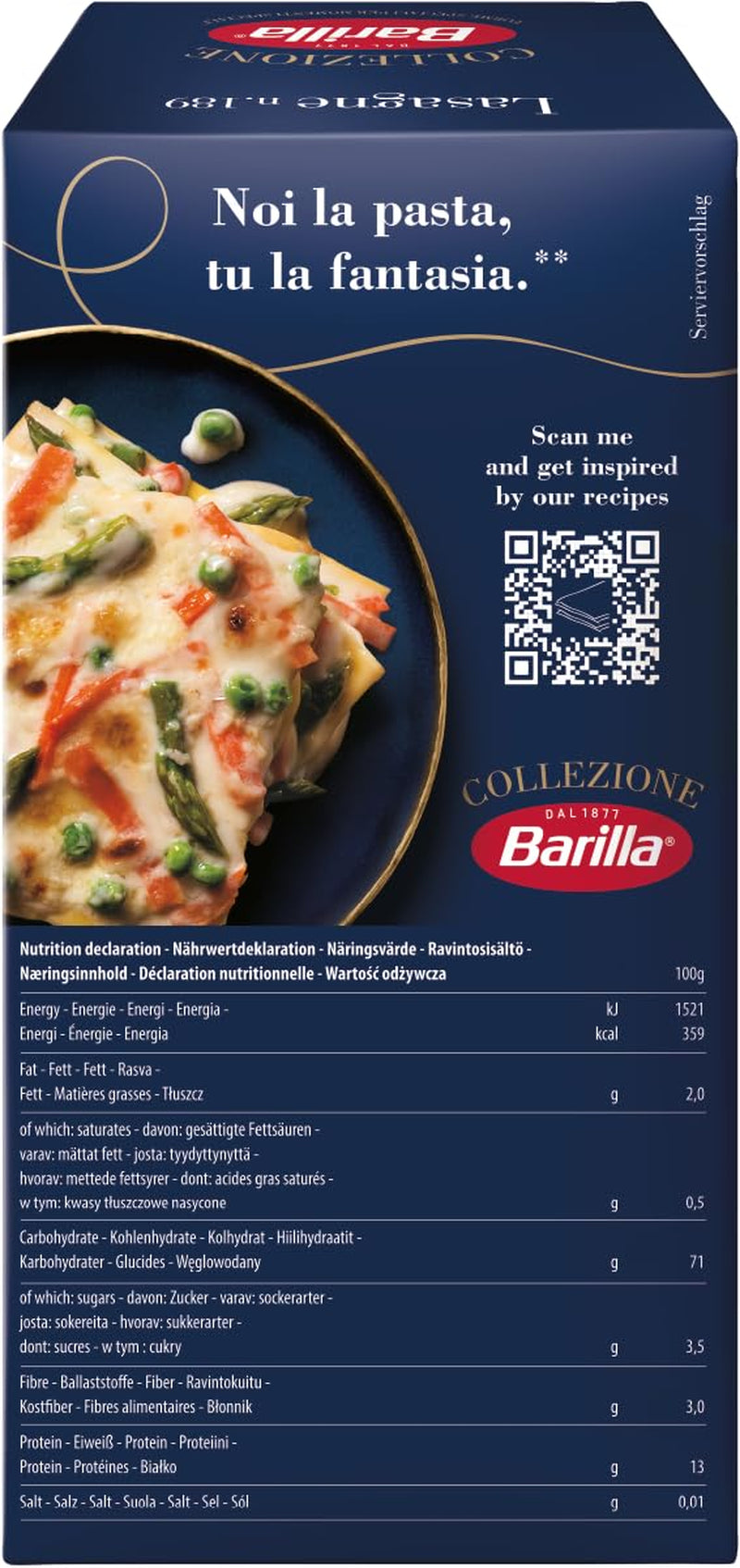 Barilla Collezione Pâtes à lasagnes au blé dur, toujours al dente, 500g