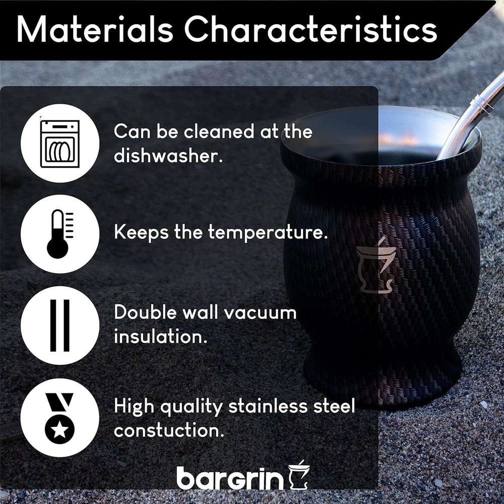 Set ceai Mate - Cana Mate - Set cu Mate și Bombilla - Cești de ceai - Cana Mate cu design cu pereți dubli - Set Yerba Mate Cana