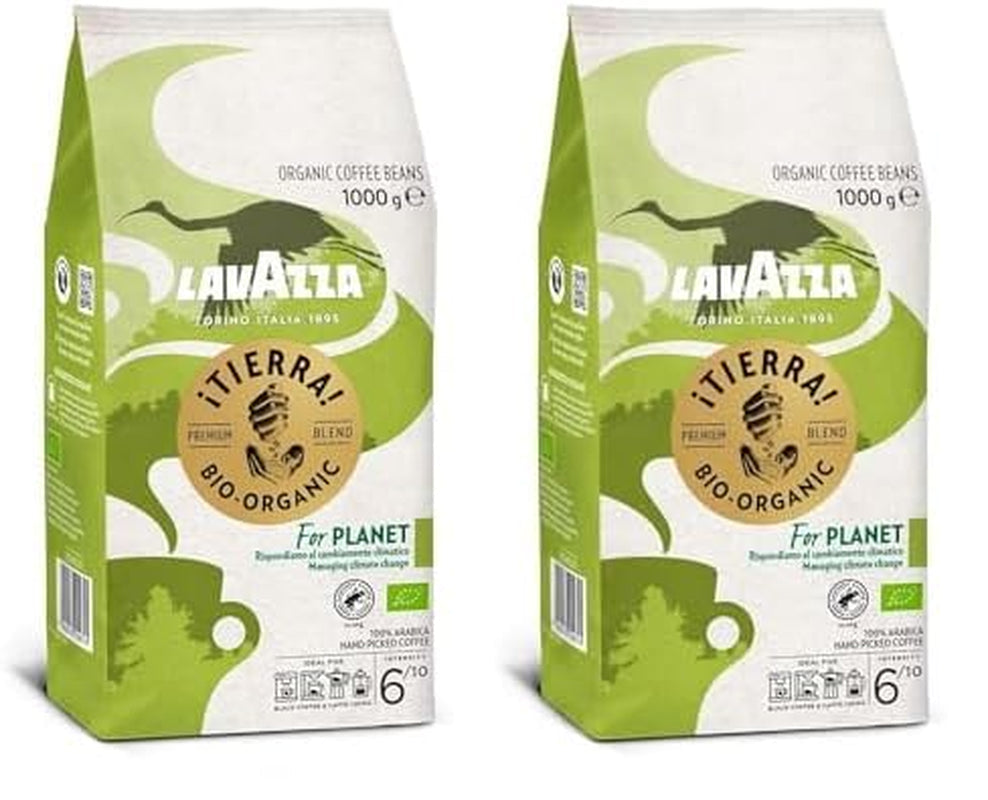 Lavazza, Tierra for Africa, 100% boabe de cafea organică, Ideal pentru espressoare, Aromă puternică și corpolentă, Intensitate 9/10, Arome de nuci, Prăjire medie Cafea Naty Shop 2 x 1 Kg Planet