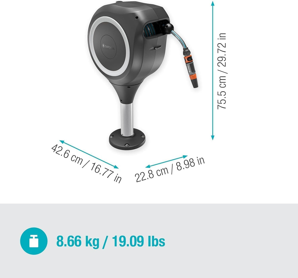 Gardena RollUp M Terrace Hose Box : Boîte résistante aux intempéries avec technologie d'enroulement et tuyau de 20 m pour l'arrosage des jardins en terrasse de taille moyenne, enroulement automatique, blanc (18615-20)