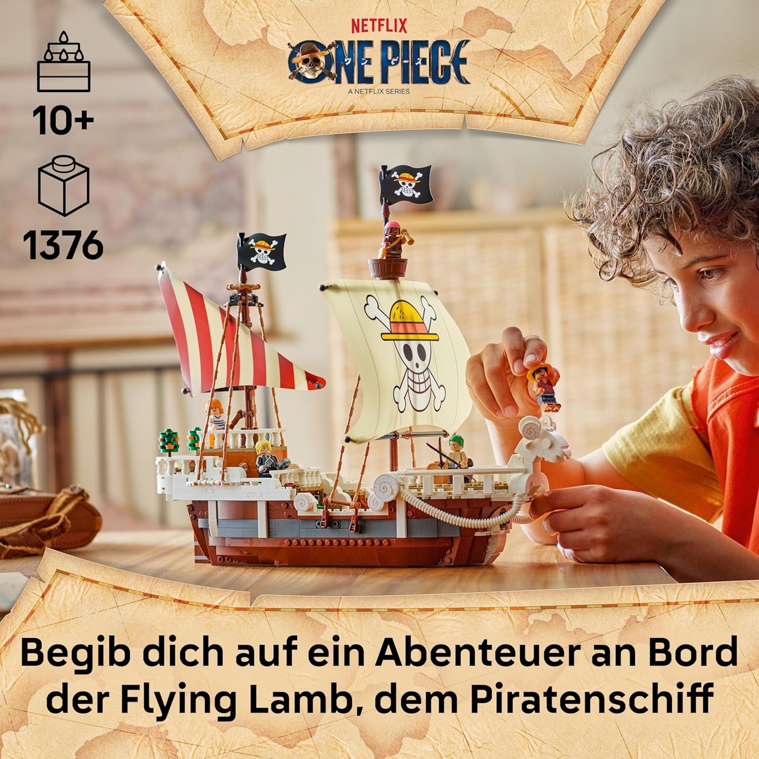 LEGO ONE PIECE - Das Piratenschiff Flying Lamb (Going Merry) - Ensemble de jeux avec 5 figurines - inkl. Luffy, Zoro et Nami - Jeu de construction - Cadeau pour les jeunes, les filles et les fans à partir de 10 ans - 75639