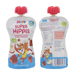Hipp Super-Hippis squeeze sachets, grenade acérola en pomme-framboise, fruit 100% bio sans sucre ajouté, 6 sachets de 100 g Mère et Enfant Naty Shop