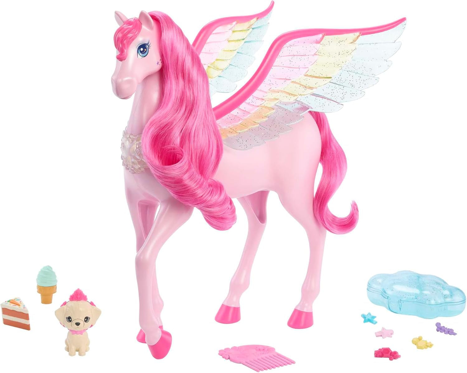 Barbie A Hidden Magic Pegasus - Jouet interactif avec lumières et sons, 10 accessoires, ailes arc-en-ciel, pour enfants à partir de 3 ans, HLC41 Dolls Naty Shop Single
