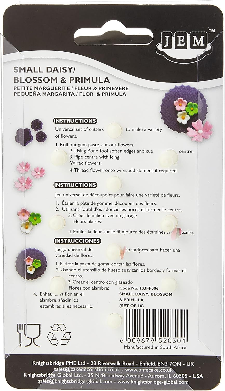 103FF006 Assortiment de Moules à Biscuits Jem Marguerite/Petite Fleur et Onagre, Plastique, Ivoire, 9 x 1 x 16 cm, 10 pces