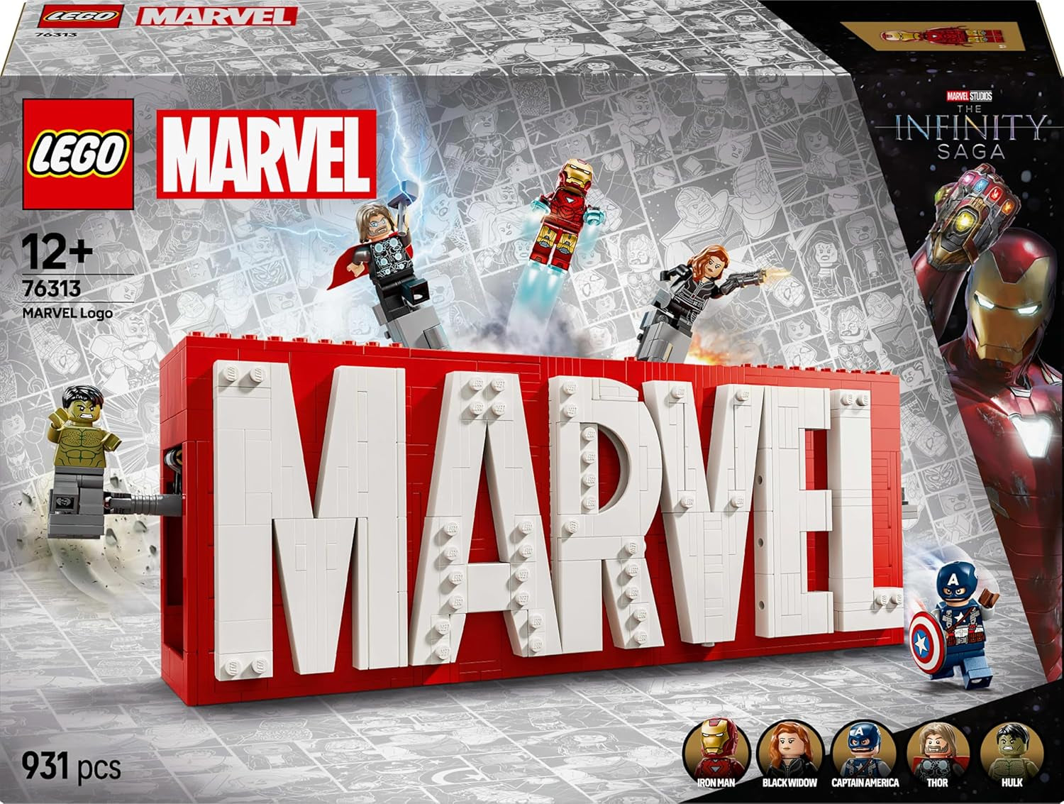 LEGO Marvel : Logo et figurines Marvel - Ensemble de collection Hulk, Thor, Iron Man, Black Widow et Captain America - Ensemble de construction de figurines Avengers - Cadeau pour garçons et filles à partir de 12 ans 76313 Jeux de construction Beuche den LEGO-Store