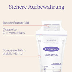 Lansinoh Muttermilchbeutel - 25 Stück - Zum Sicheren Aufbewahren Und Einfrieren Von Muttermilch - Hygienisch & Platzsparend Accessoires Alimentation et allaitement Bebe Naty Shop