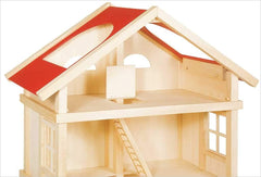 51957 Maison de poupée en bois, 65 x 35 x 87,5 cm – Grande maison de poupée en bois, 3 étages, design ouvert, toit rouge, escaliers et balcon pour jeux de rôle créatifs, monde de jeu de maison de poupée