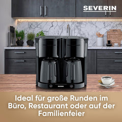 SEVERIN Machine à café filtre Duo avec carafe thermique, machine à café jusqu'à 16 tasses, jolie machine à filtre avec 2 carafes isothermes, noir, KA 9315