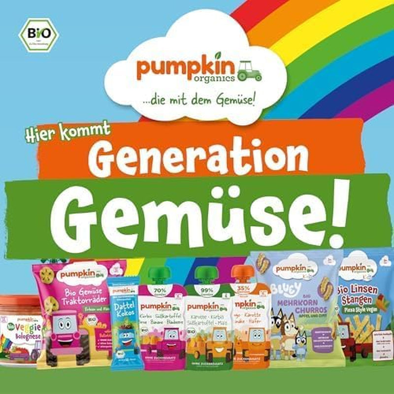 Pumpkin Organics Bio Gemüse-Getreide-Quetschie Kürbis, Birne, Apfel, Pflaume, Hafer ohne Zuckerzusatz¹ - à partir de 8 mois - comme Snack ou Beikost für unterwegs (100g)