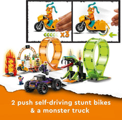 LEGO 60339 City Stuntz Stuntz Show Double Looping Set, Incl. rampă, monster truck, 2X motocicletă și 7 minifigurine, jucărie pentru copii cu vârsta peste 7 ani Seturi de constructie Besuche den LEGO-Store