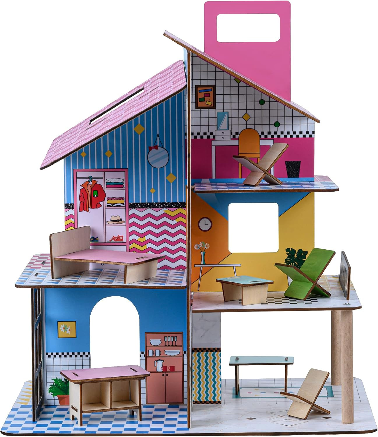 Olivia'S Little World 360 Maison de poupée en bois pour enfants Poupées 3,5" et 12 accessoires Multicolore TD-13260C Maisons de poupées Naty Shop